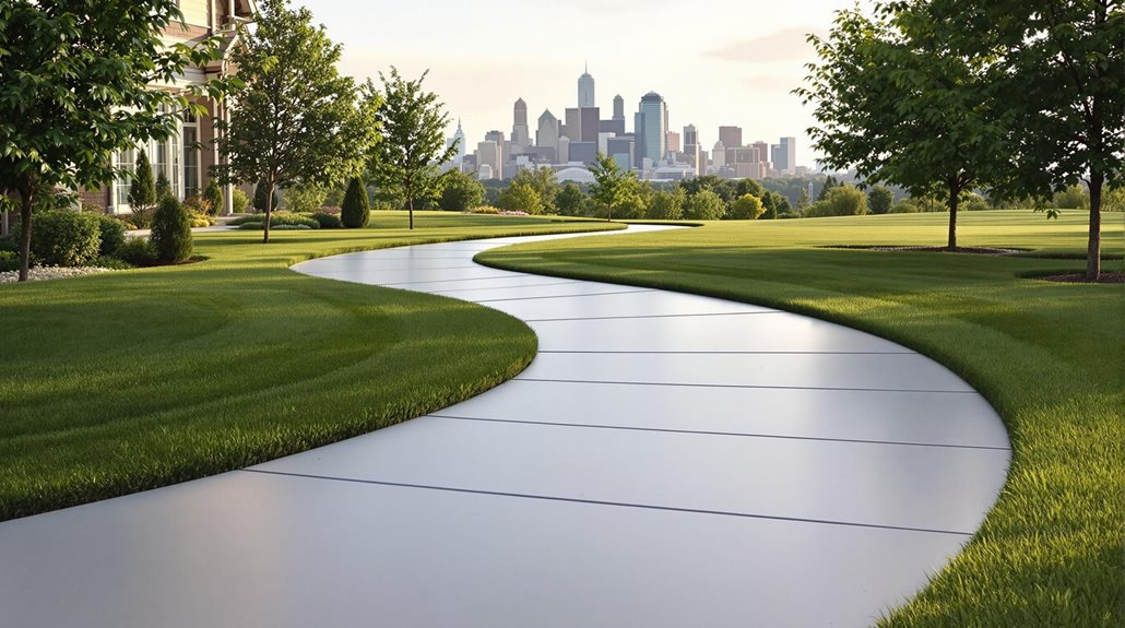 Beautiful concrete walkway with landscaping
